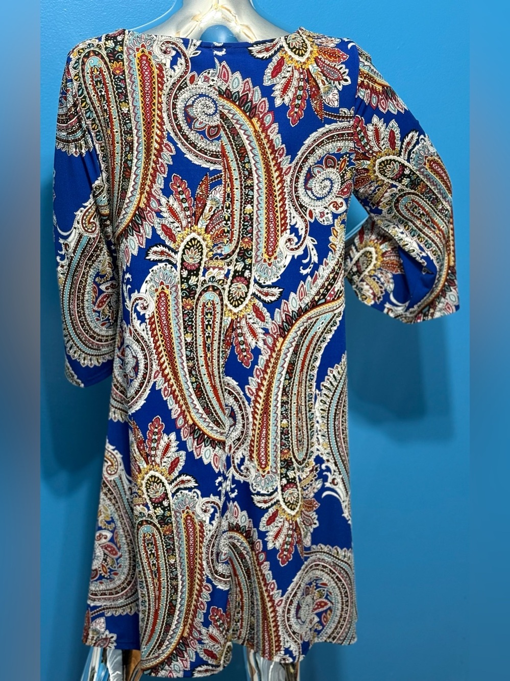 MSK Royal Blue Paisley Midi Dress with Multicolor Print